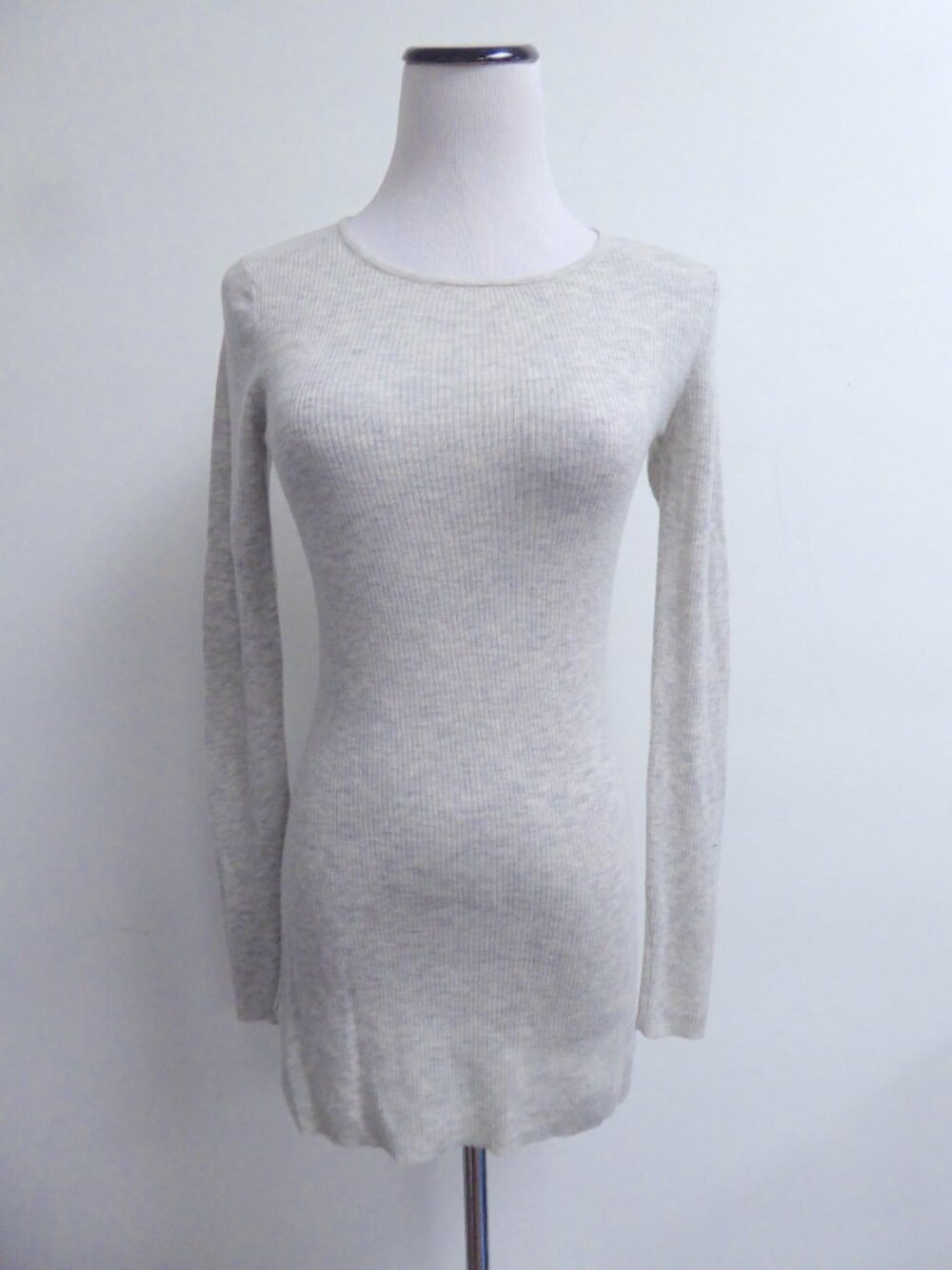 JARBO long WOOL CASHMERE ribbed gray heather SWEATER TUNIC mini knit dress 36 S